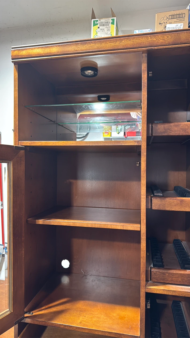 Wooden Media Storage Unit with Display Shelving