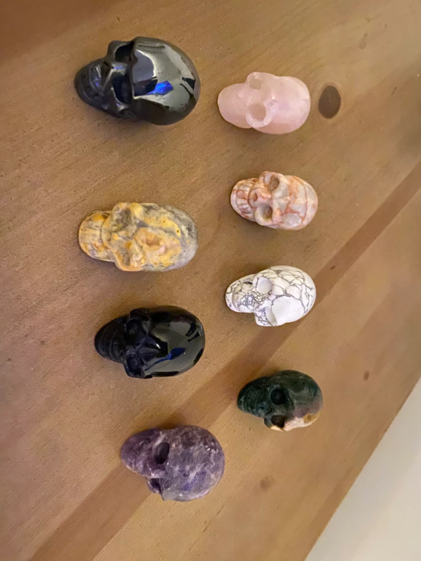Set of 7 Small Carved Crystal Skulls stone 2 inches