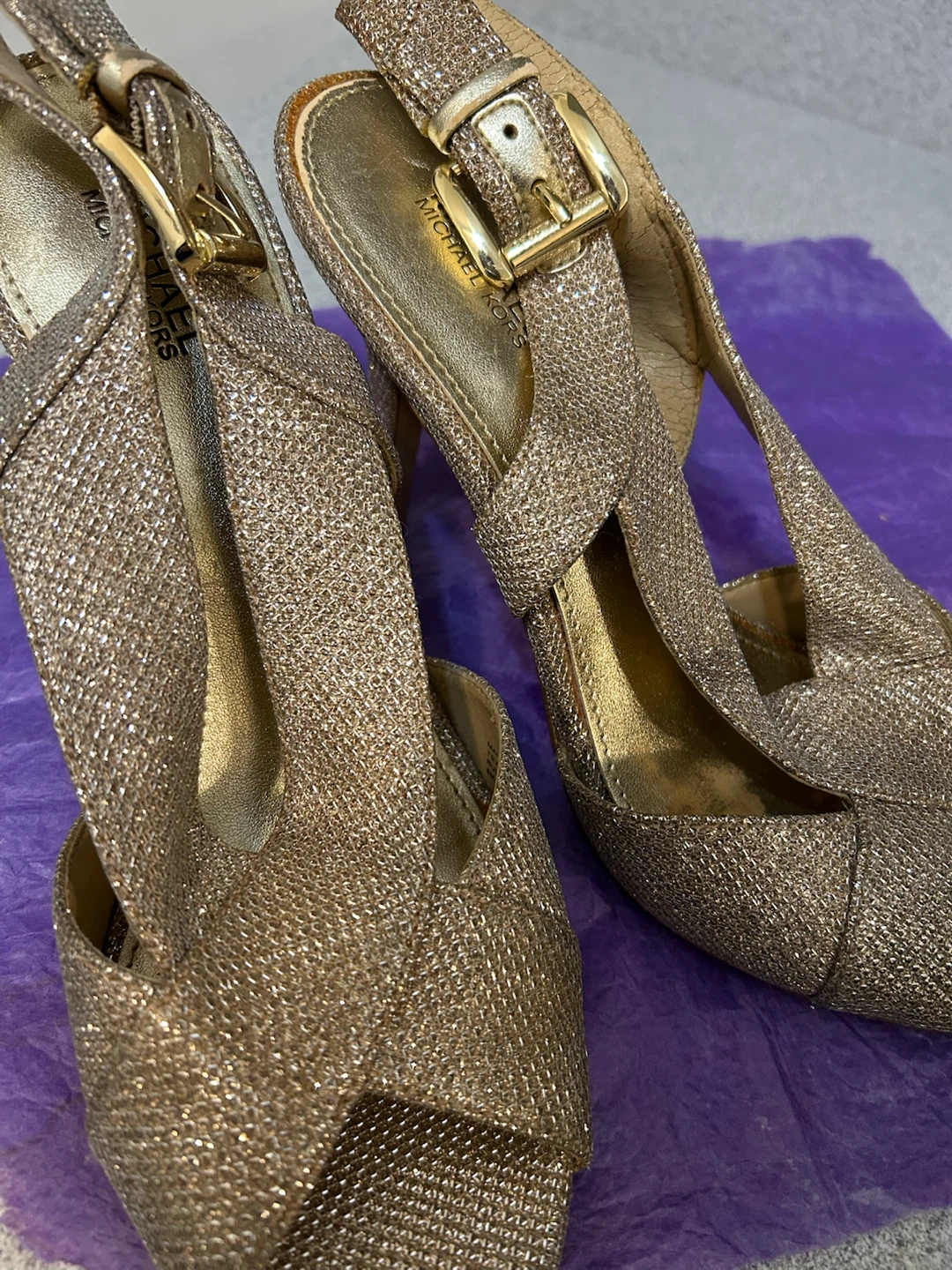 Michael Kors Gold Glitter Slingback Heels - photo 2