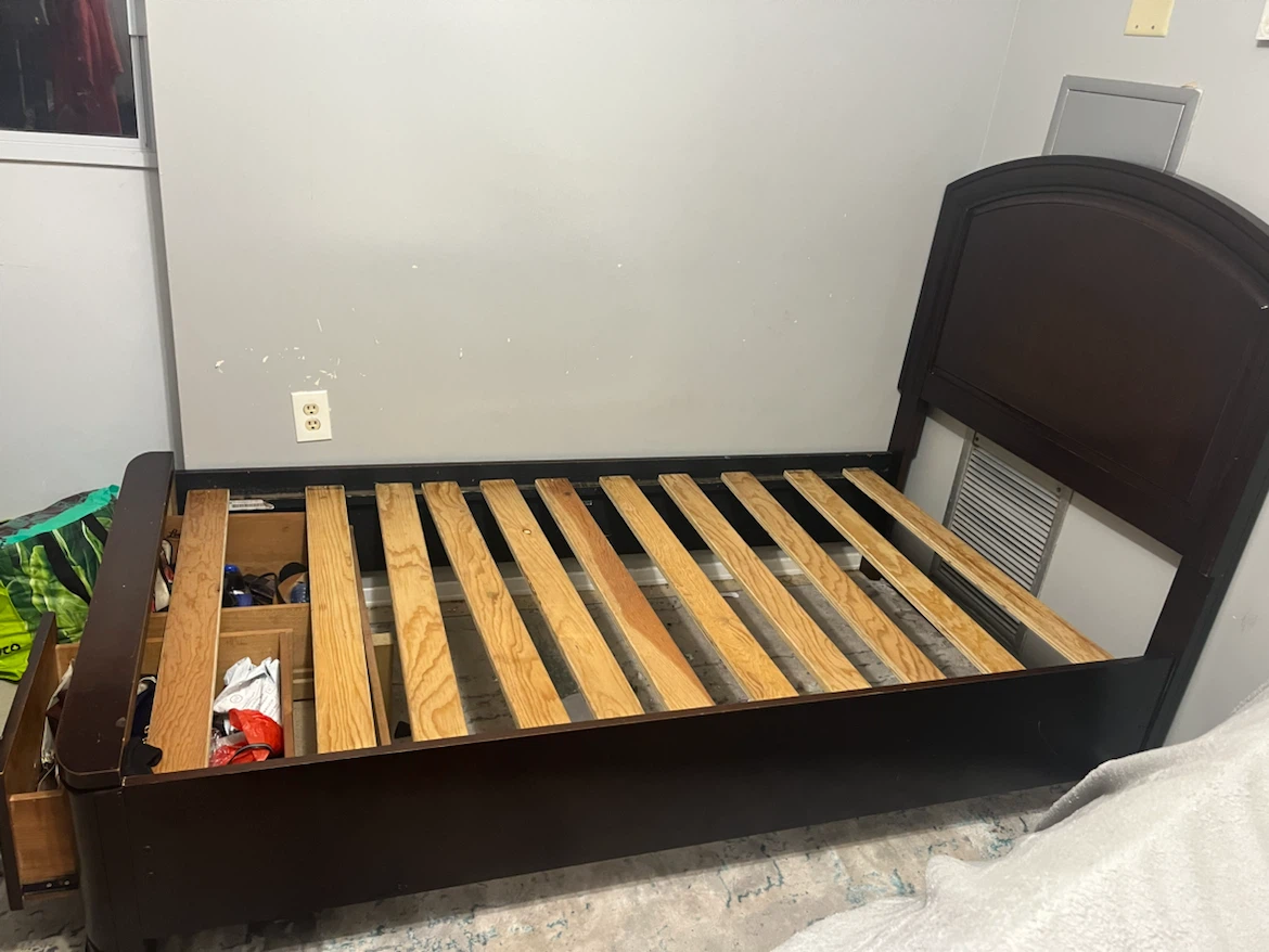 Dark Brown Twin Bed with Built-in Storage