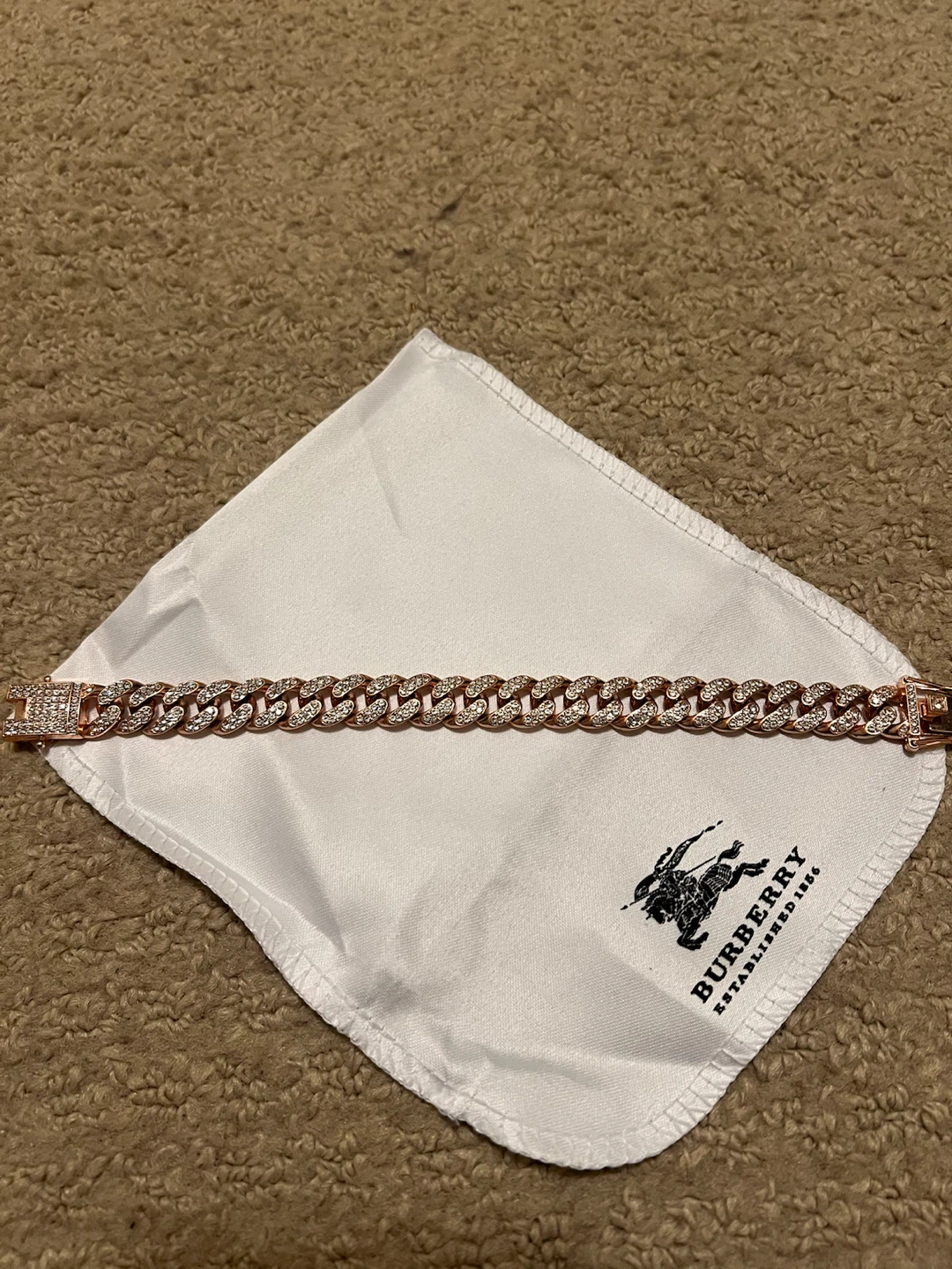 Rose Gold Tone Rhinestone Cuban Link Bracelet