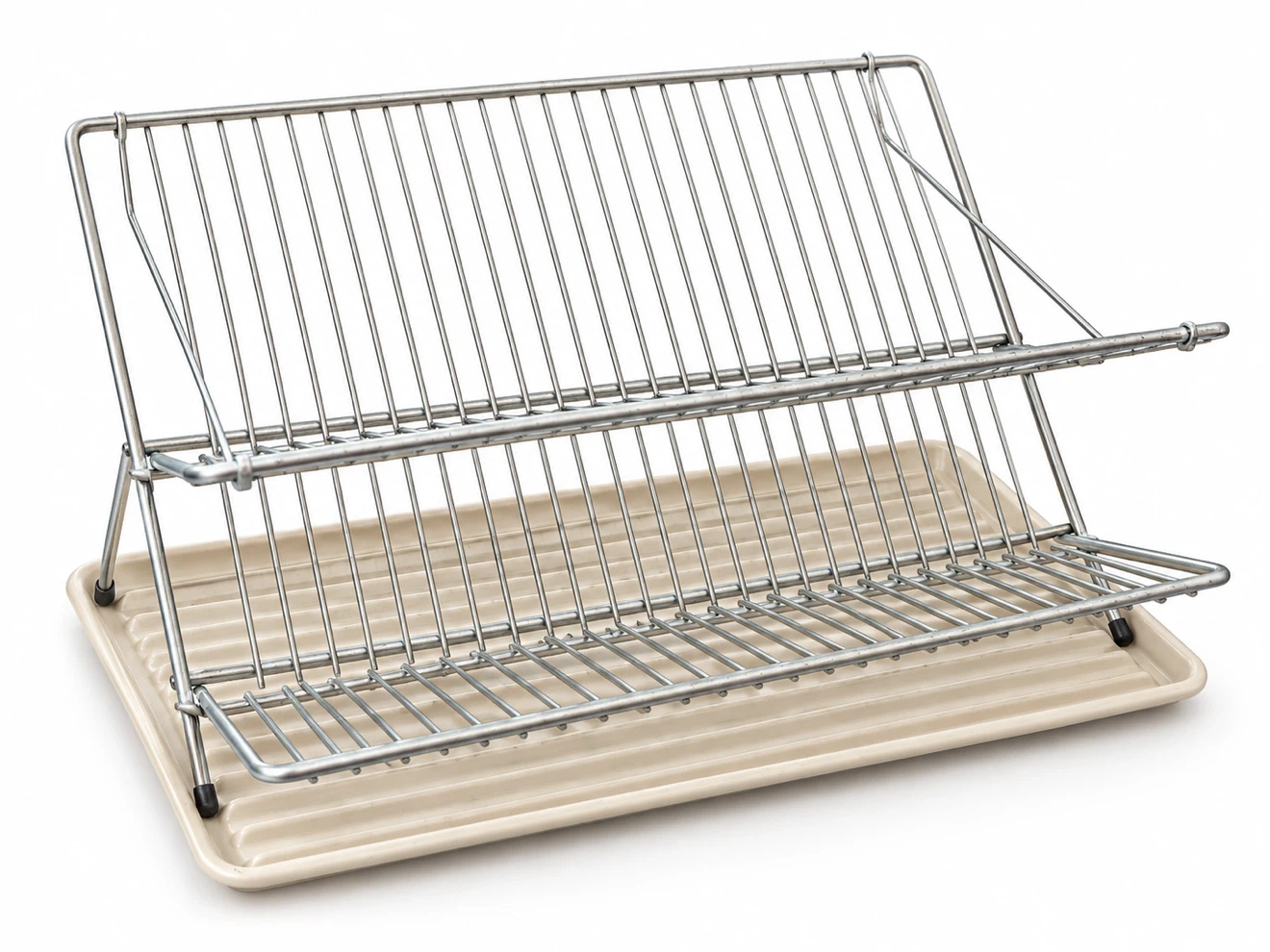 2-Tier Folding Dish Drying Rack with Tray – $15