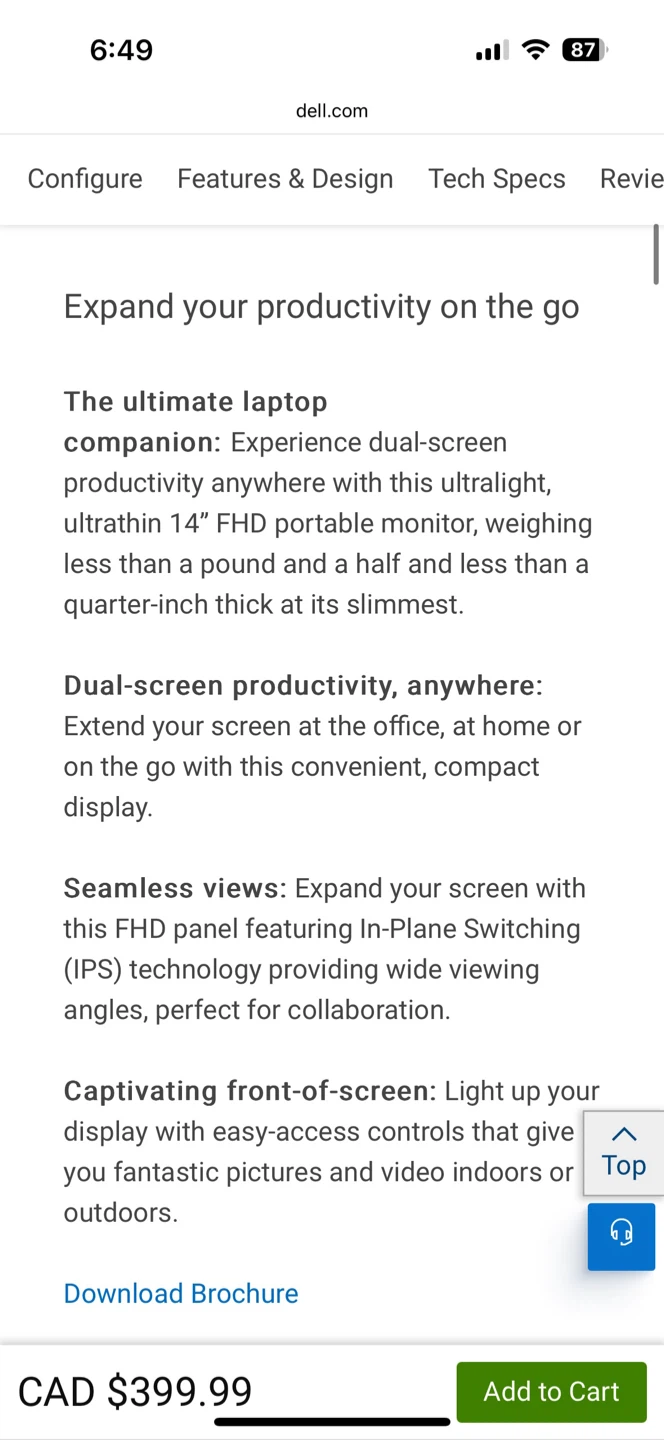 Dell 14-inch Lghtweight Portable Travel Monitor P1424H - photo 5