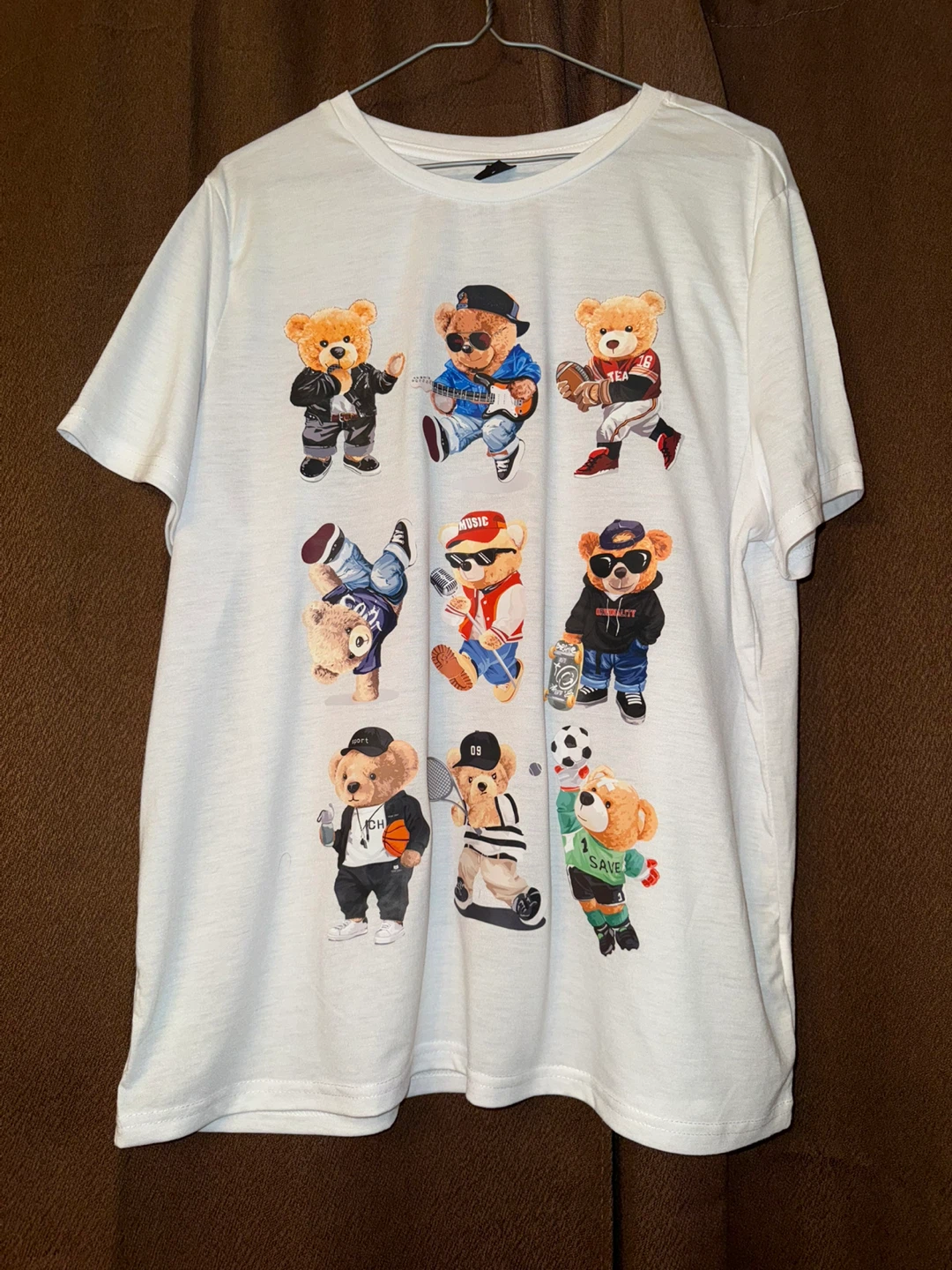 SHEIN Curve White T-Shirt with Bear Graphic Print