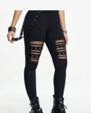 Black Studded Fishnet Suspender Leggings
