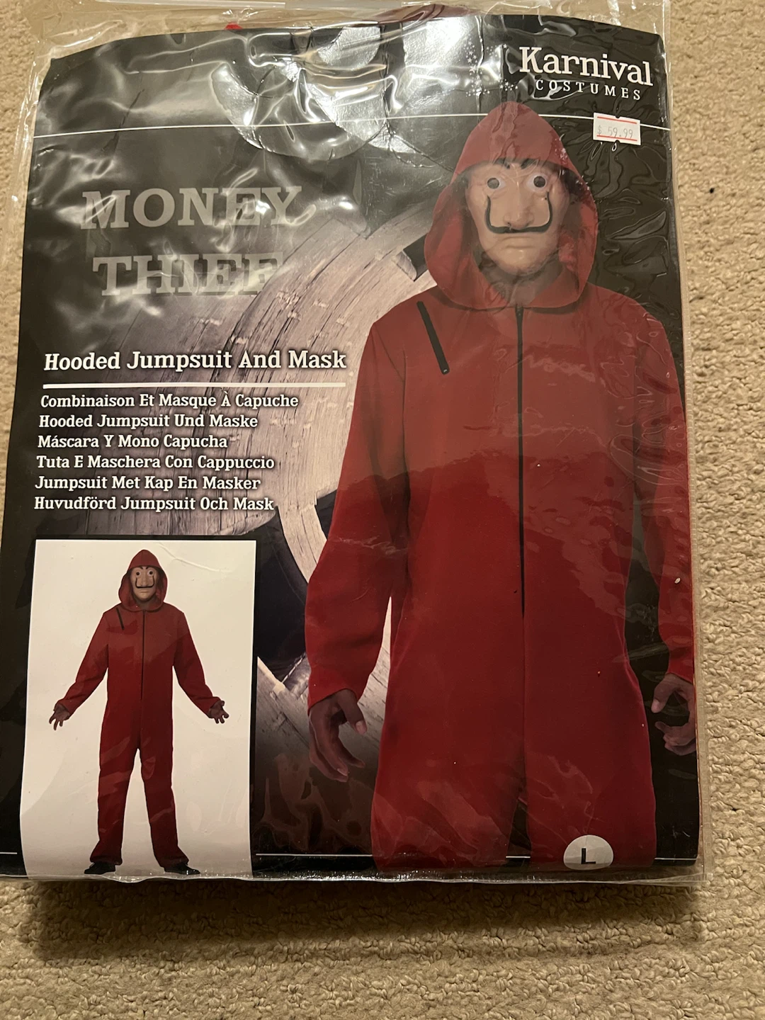 Karnival Costumes Money Thief Jumpsuit and Mask - Size Large