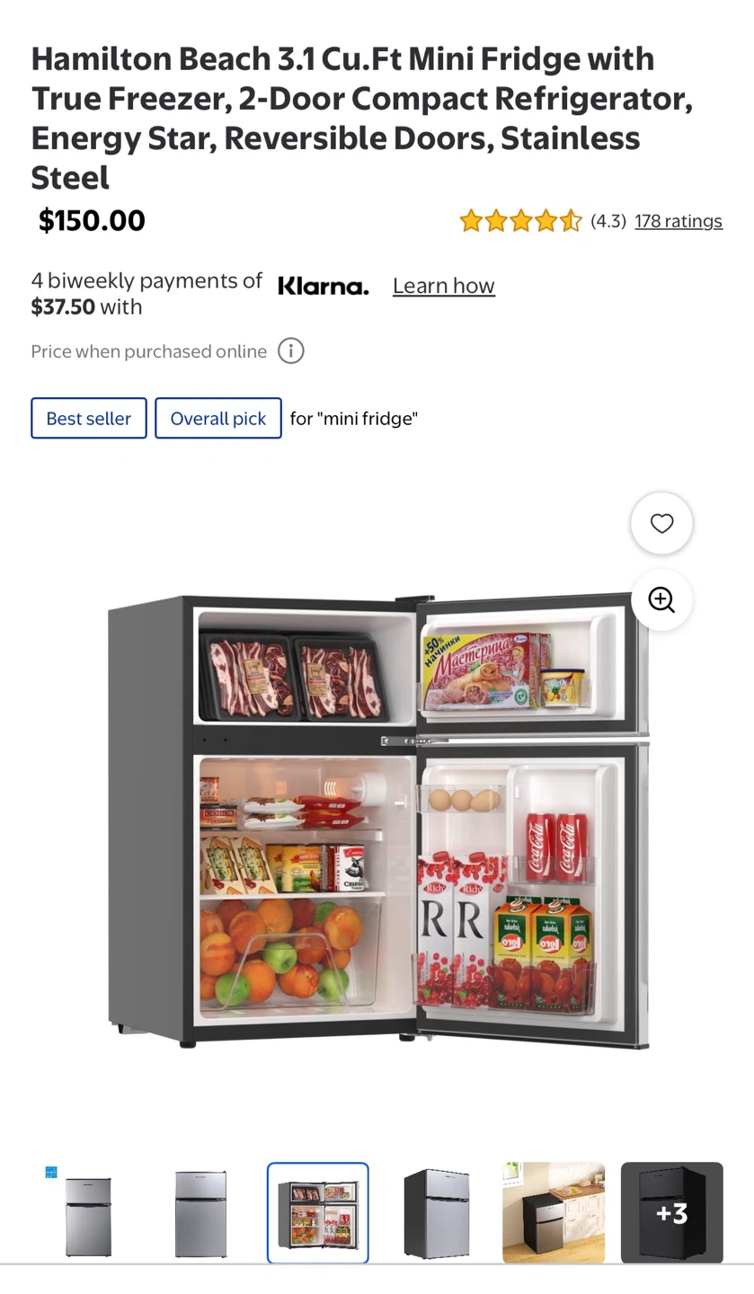 Hamilton Beach 3.1 Cu.Ft. Mini Fridge