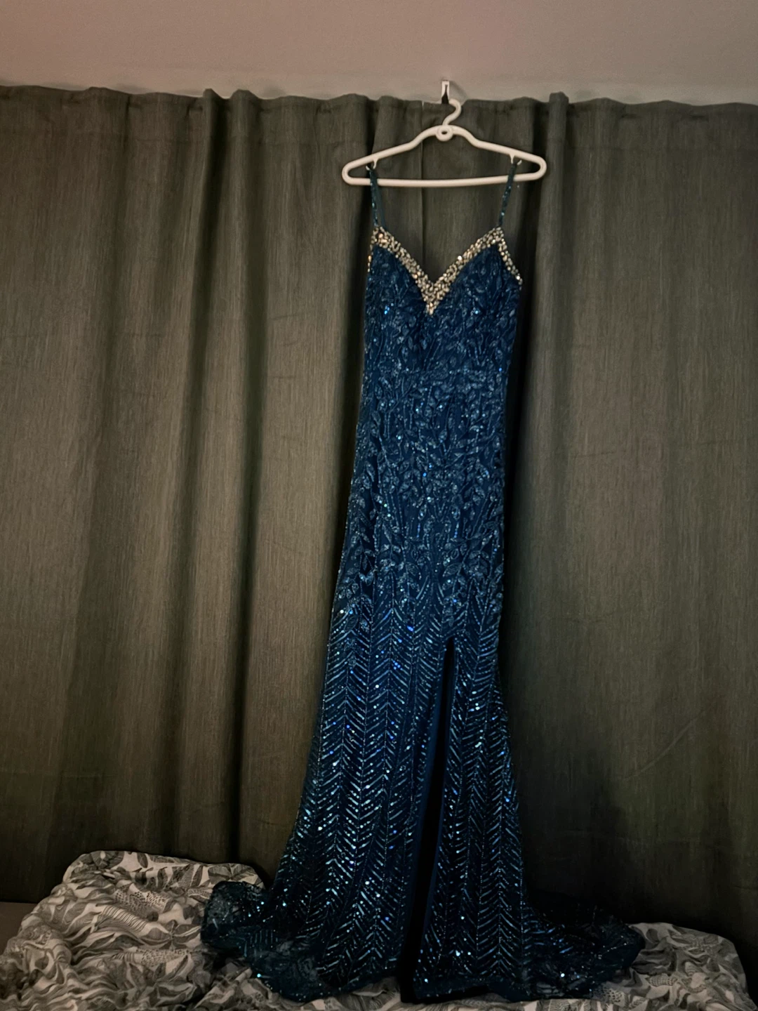 Dark turquoise teal Blue luxry Sequin Evening Gown