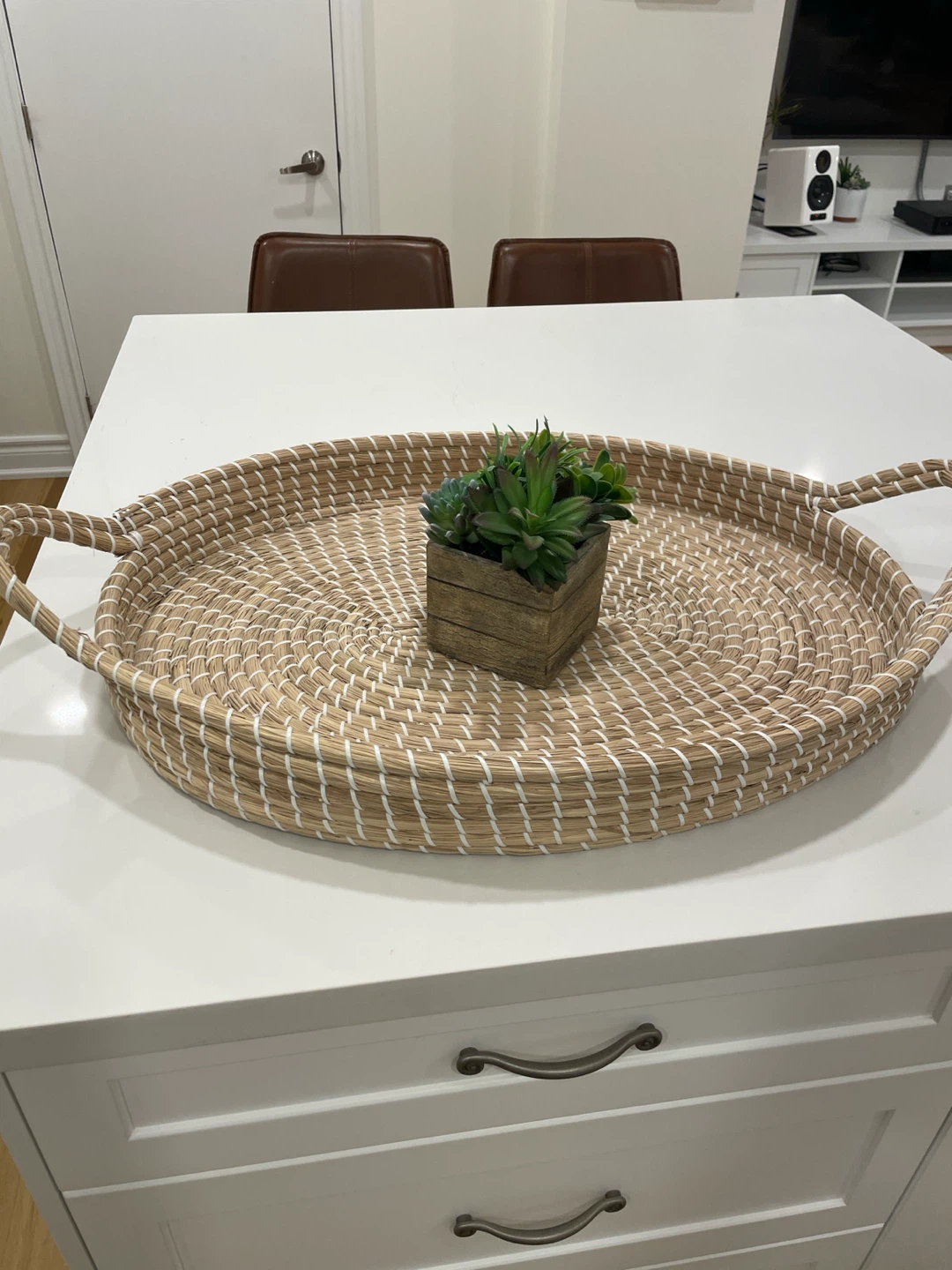 Woven Straw Serving Tray with Handles