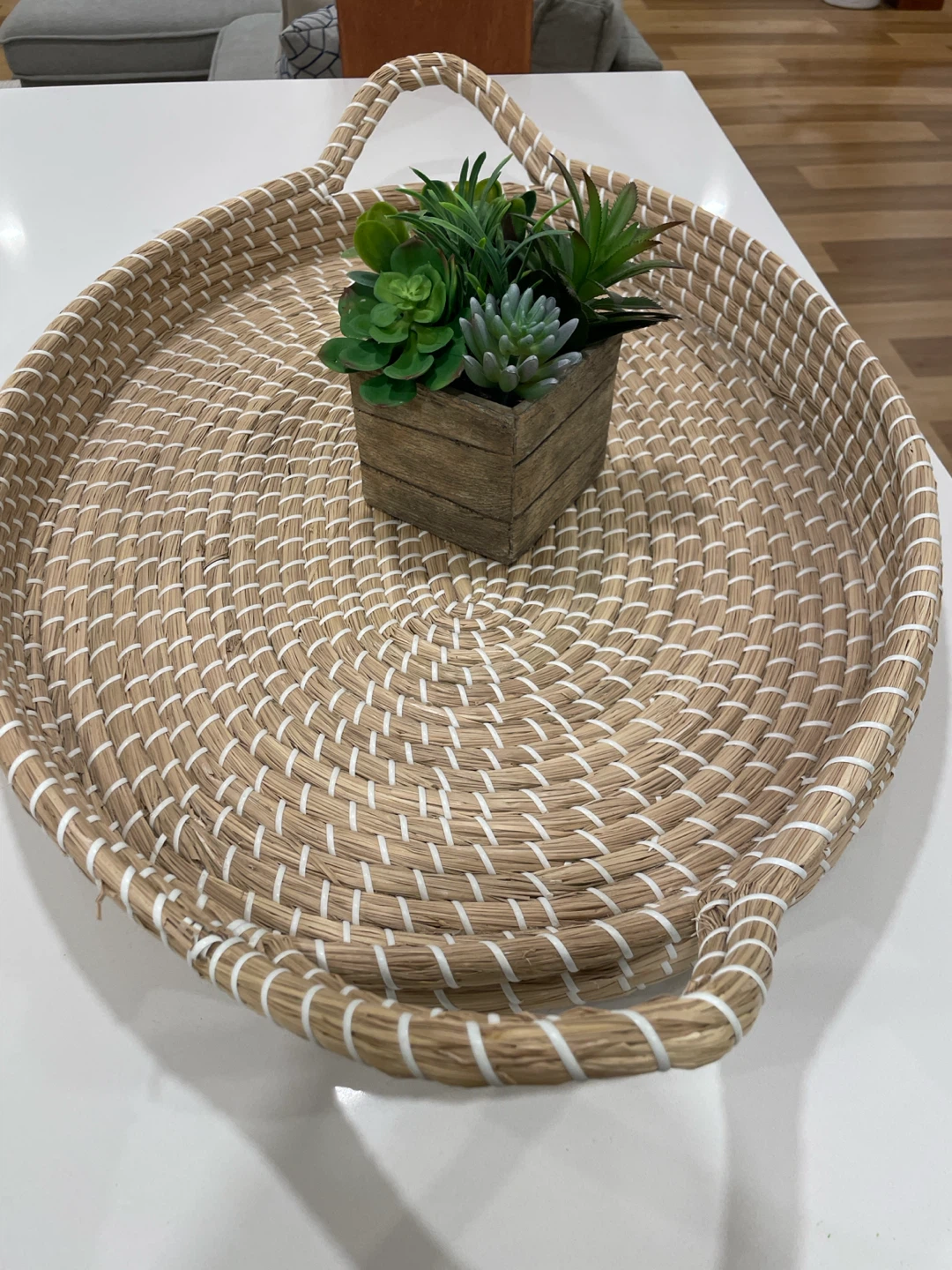 Woven Straw Serving Tray with Handles - photo 2