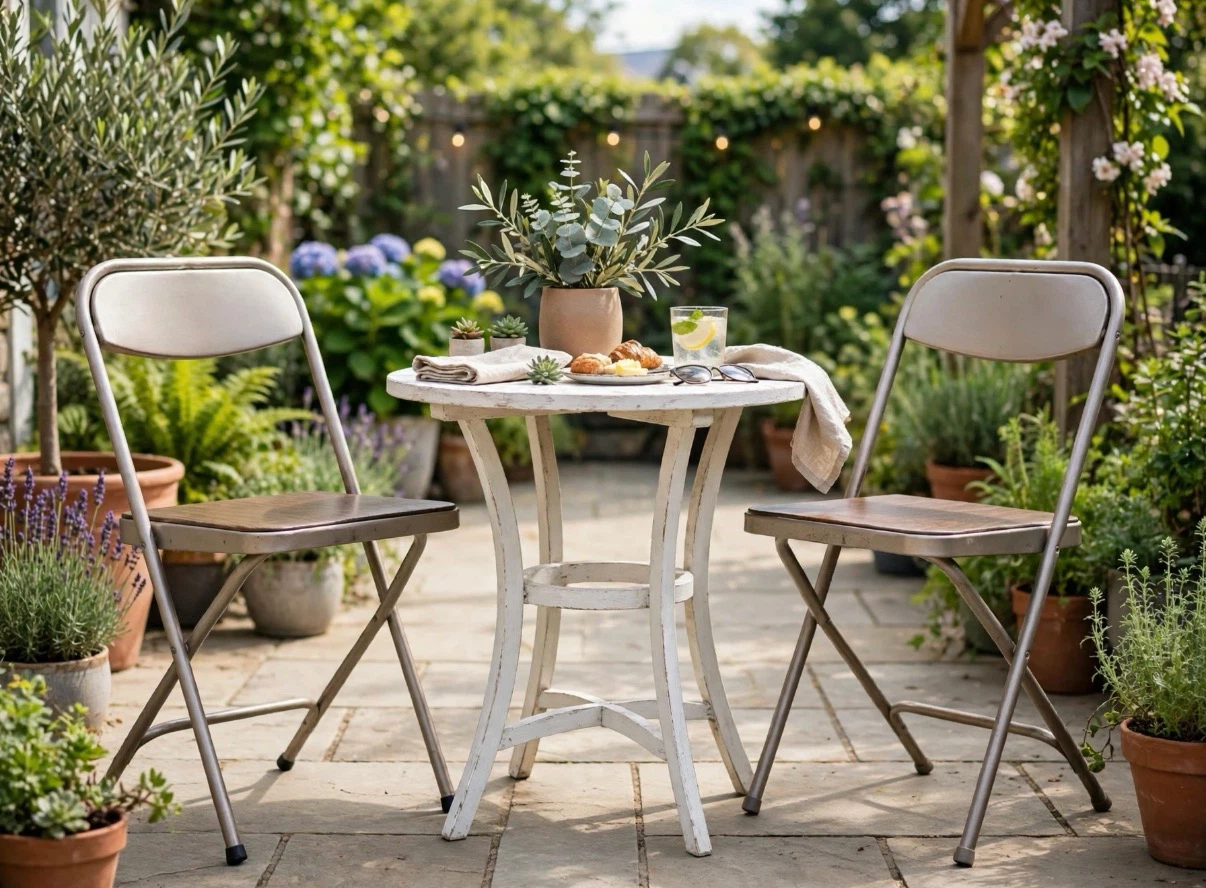 Folding Chairs Set of 2 - Metal Frame, Wood Grain Seats - photo 3