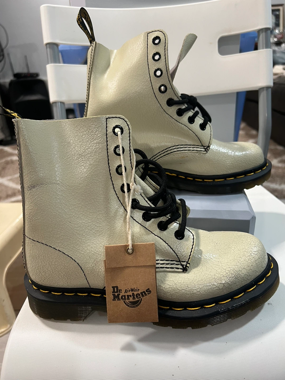 Dr. Martens 1460 Cracked Leather Boots Off-White Size 5 US