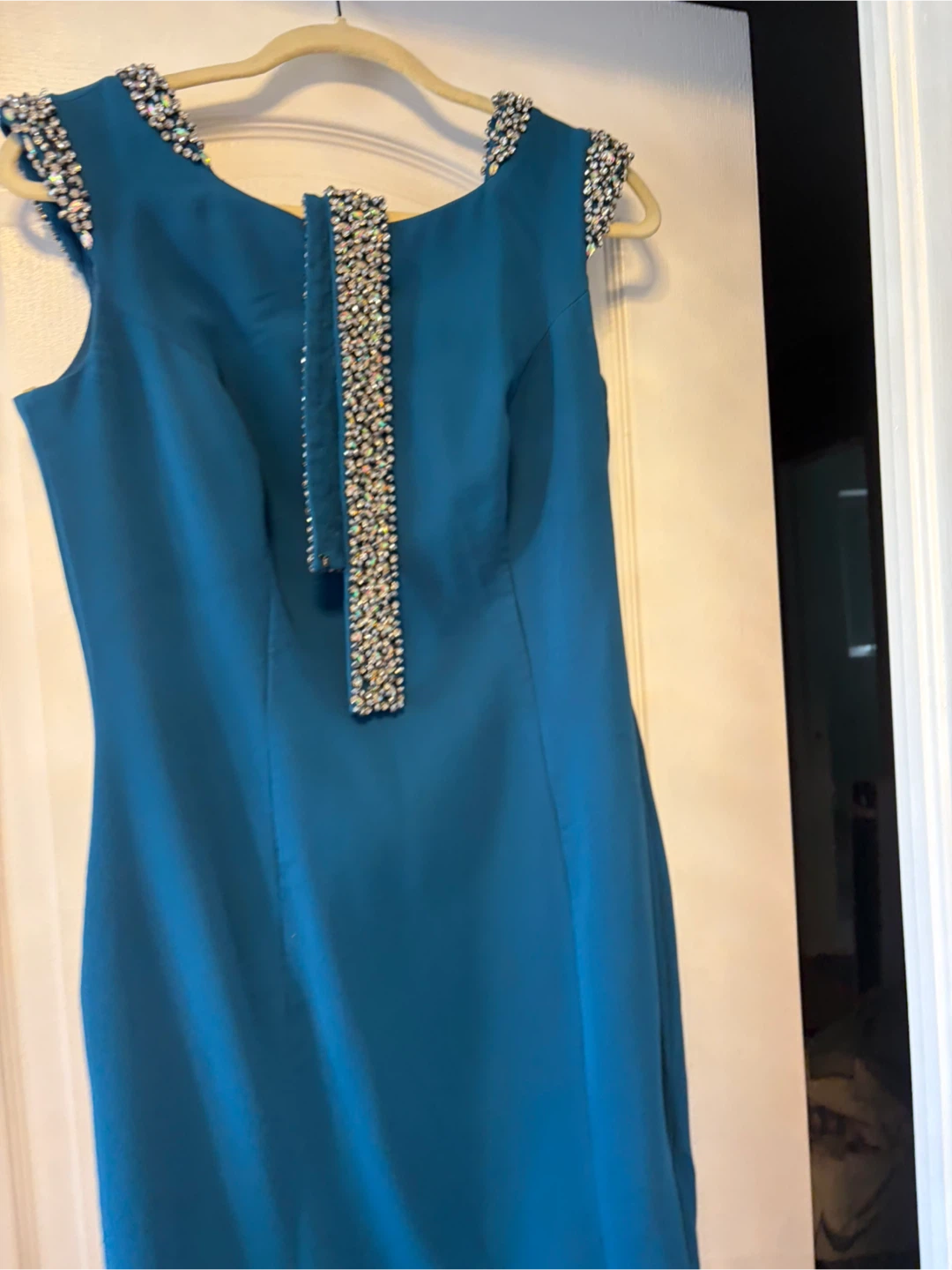 Inset Teal Beaded Evening Dress - photo 3
