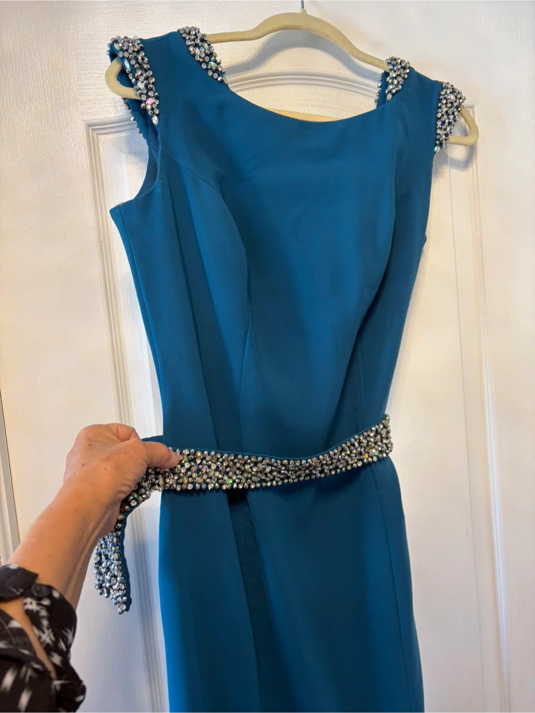 Inset Teal Beaded Evening Dress - photo 4