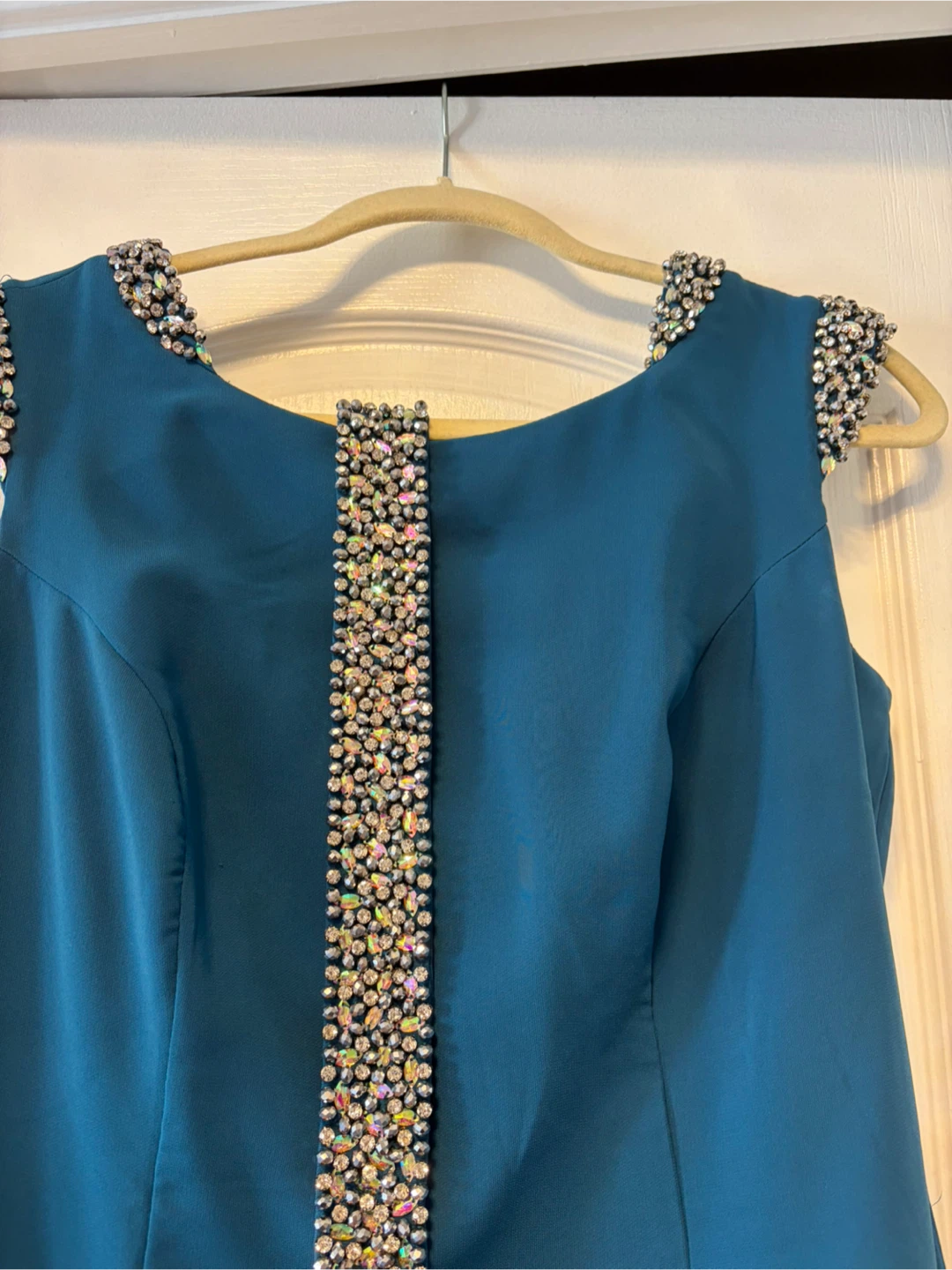 Inset Teal Beaded Evening Dress - photo 5
