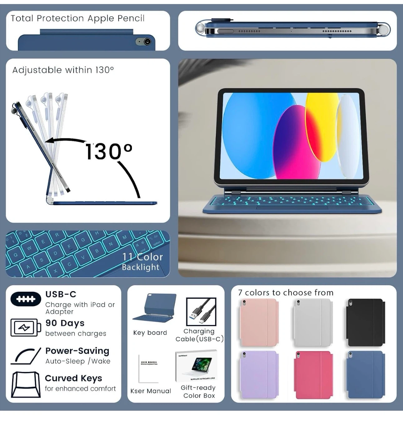 Keyboard Case for iPad (A16) 11th/10th, Easy-Set Magnetic Stand - photo 2