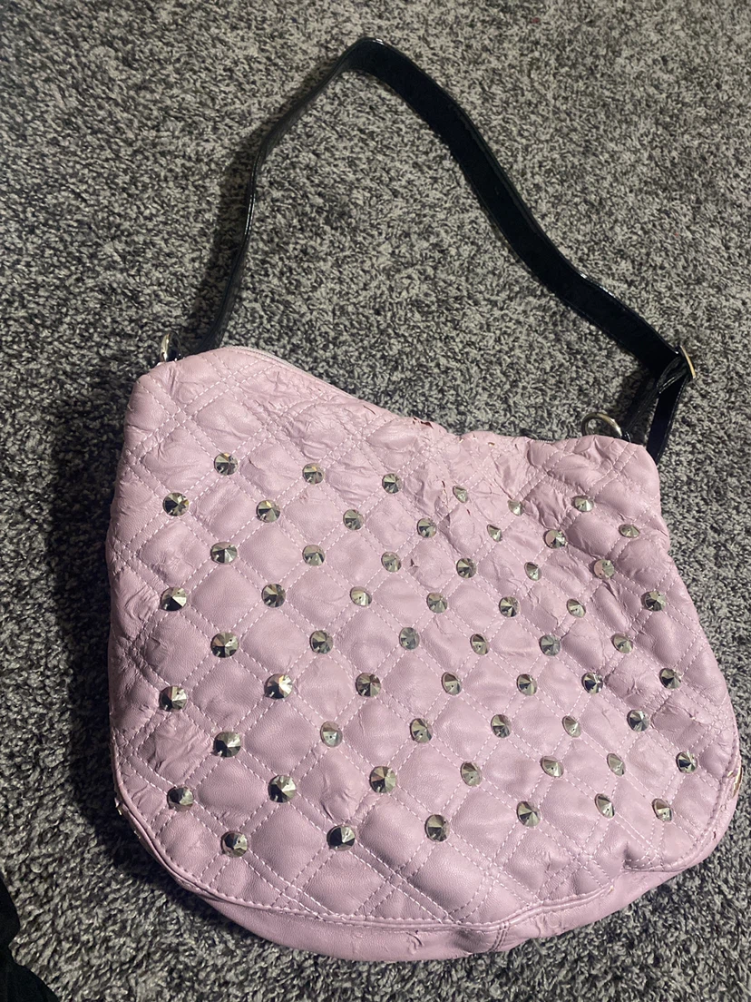 Pink Studded Quilted Shoulder Bag