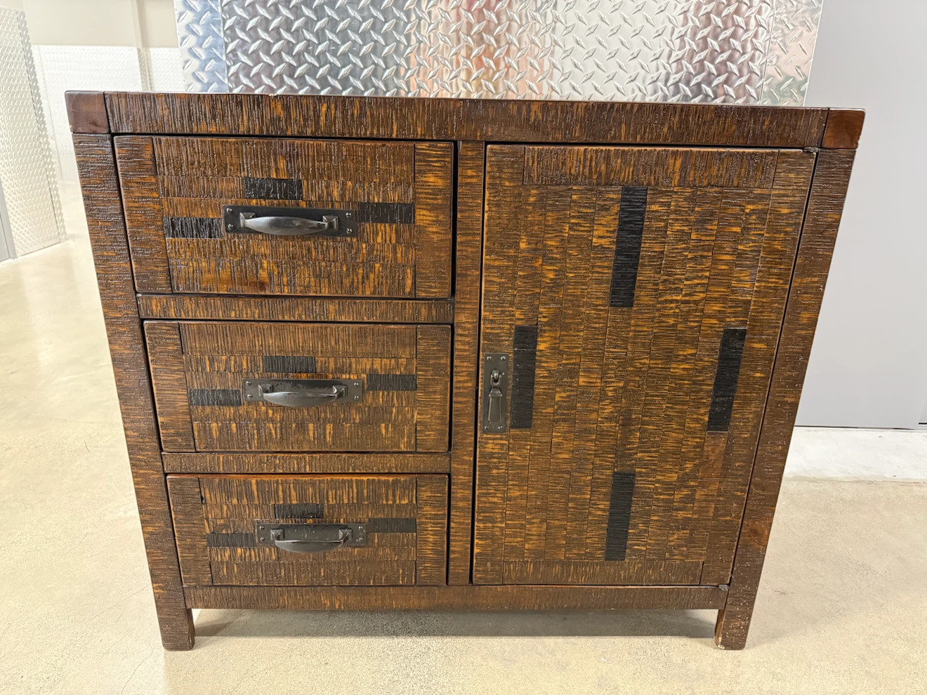 Rustic Wood Sideboard Cabinet with Three Drawers