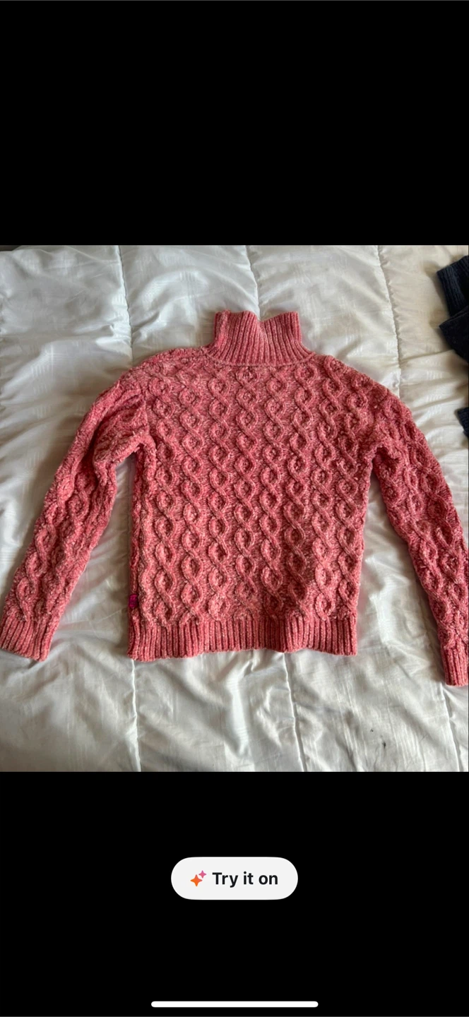 Pink Sweater Set with Hat and Neck Warmer