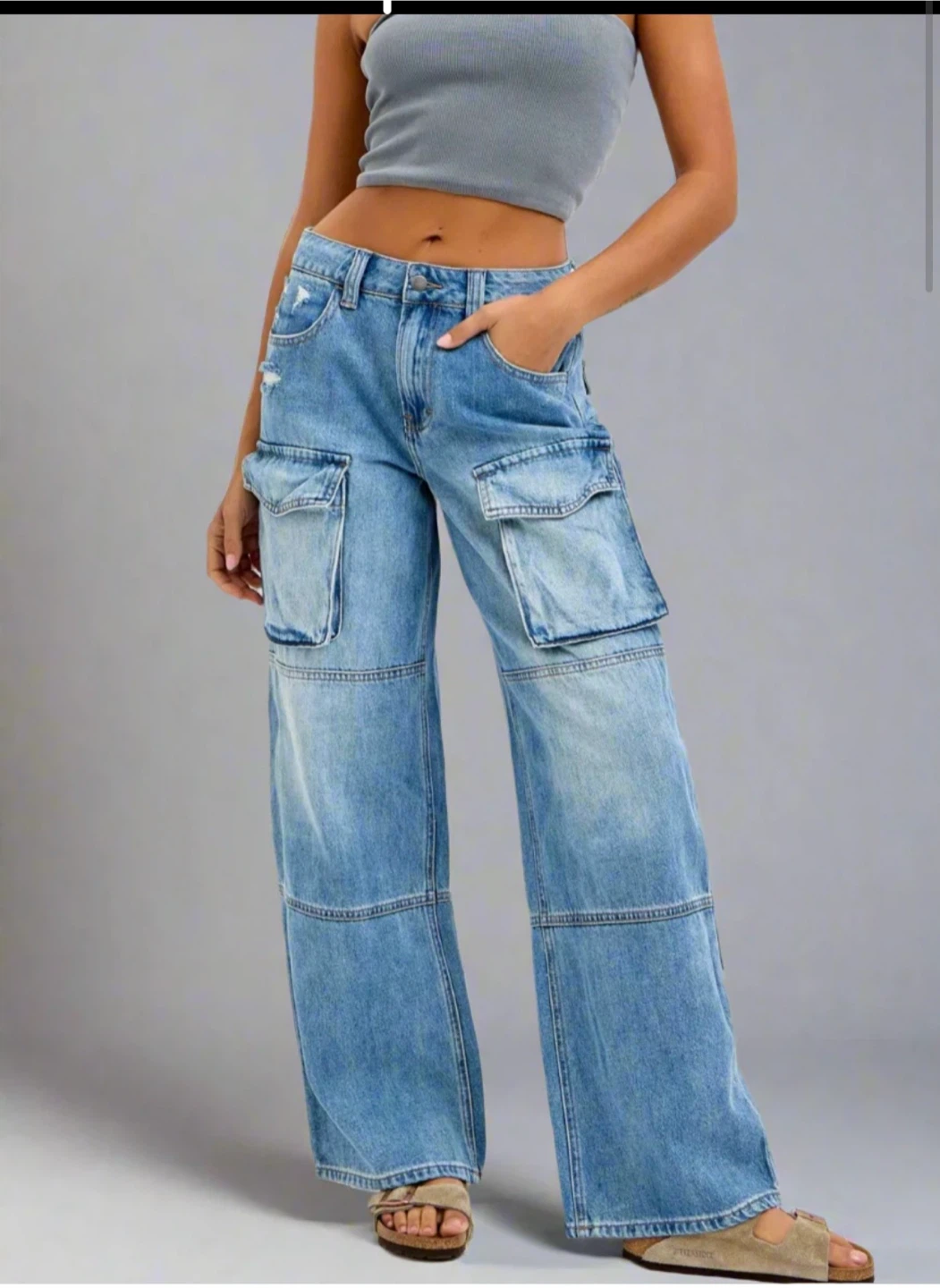 Cello cargo wide leg 100% cotton jeans