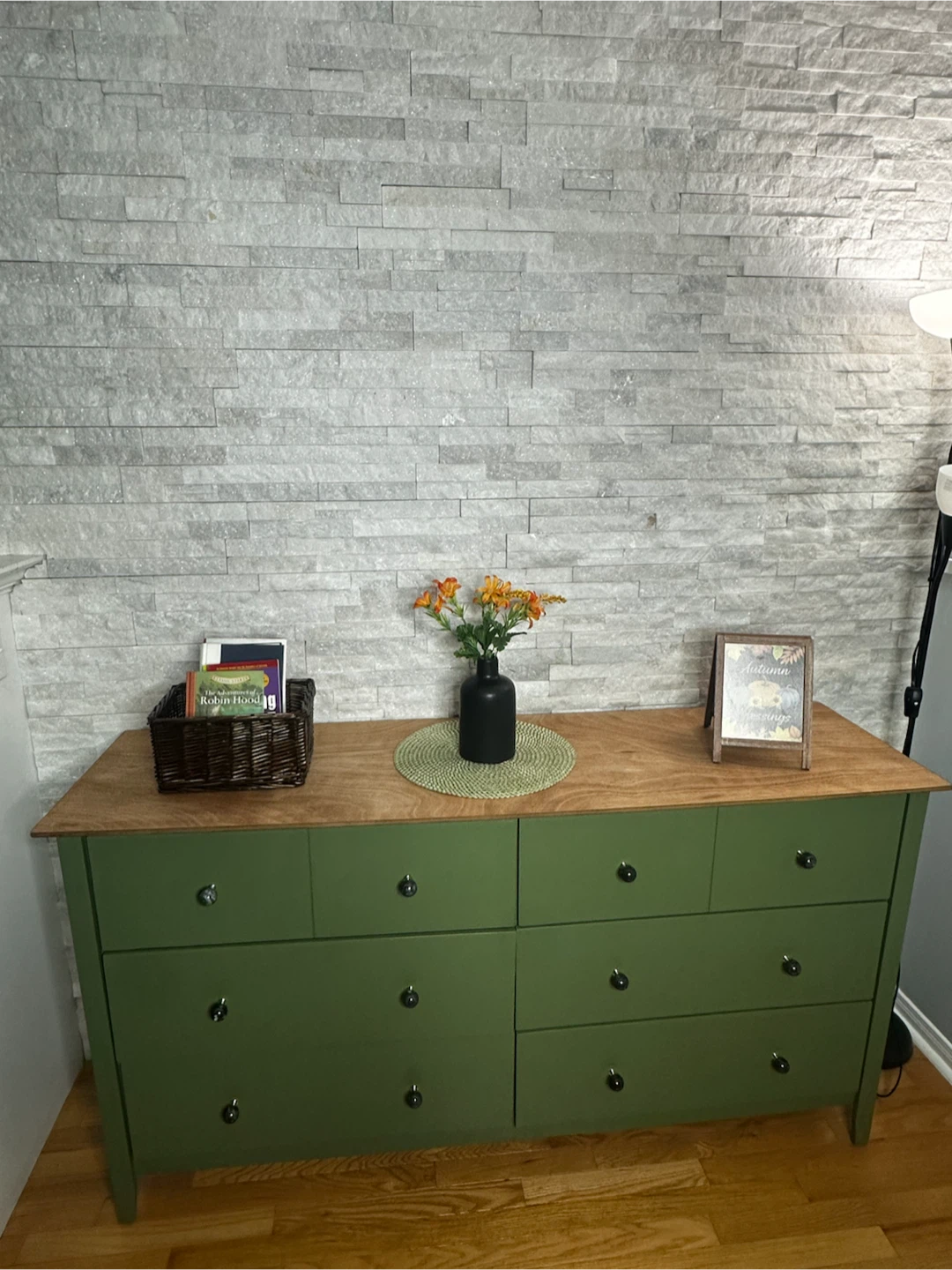 6-Drawer Green Dresser with Wood Top - photo 2