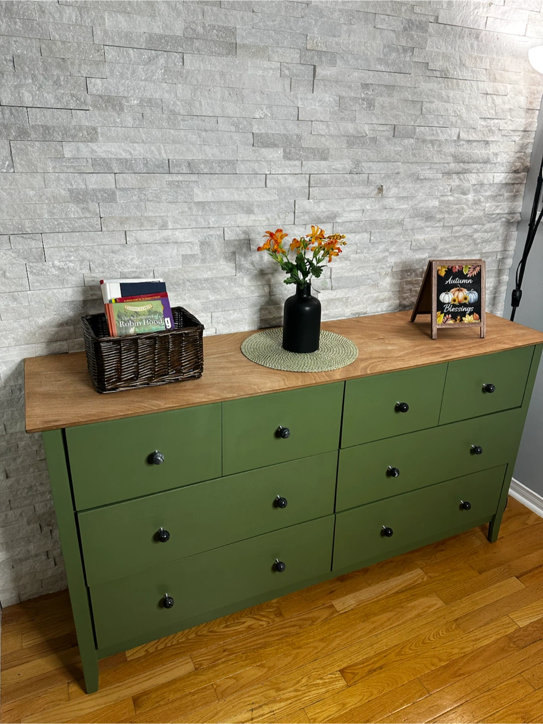 6-Drawer Green Dresser with Wood Top - photo 3