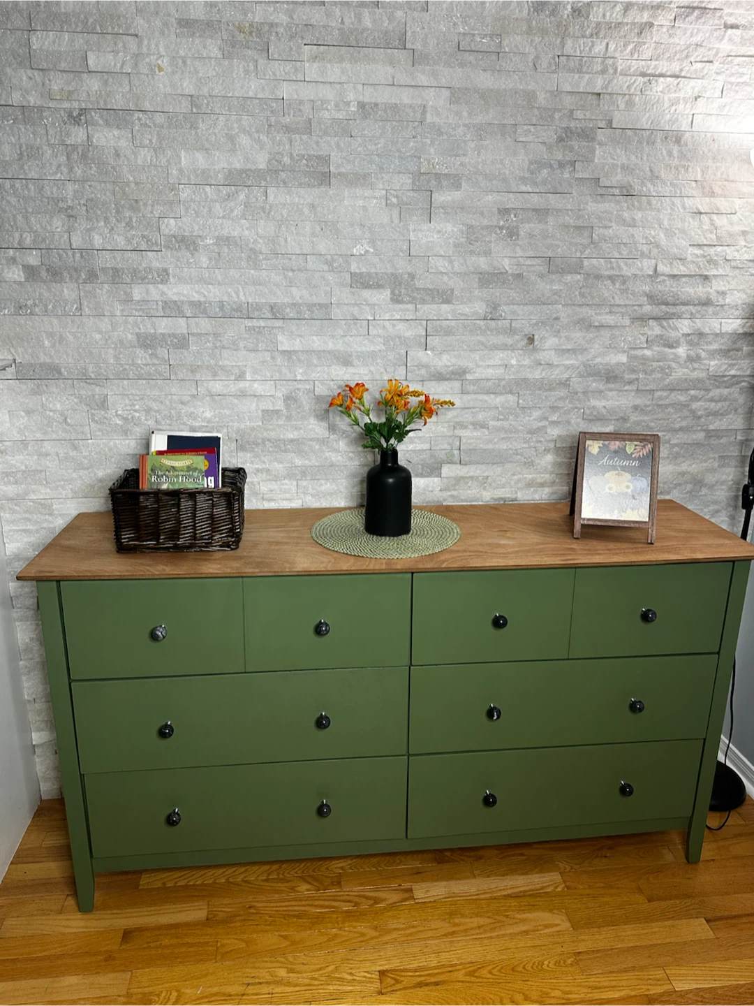 6-Drawer Green Dresser with Wood Top - photo 5