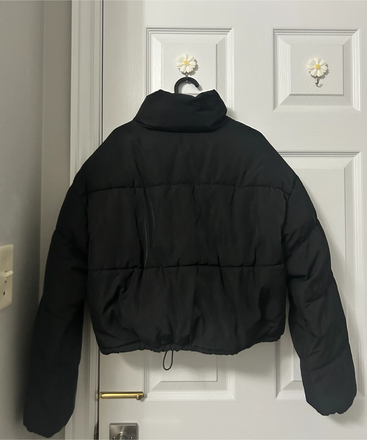 Black Cropped Puffer Jacket - Medium - photo 2