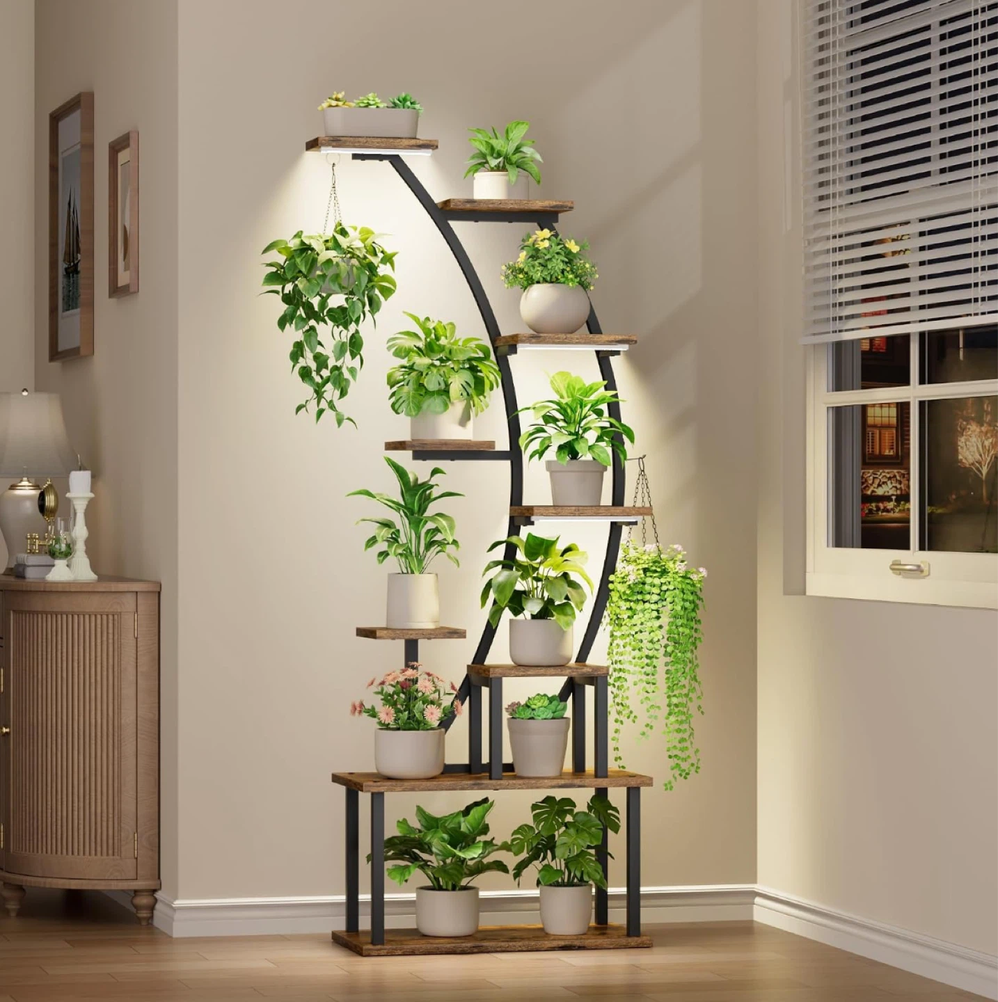 Tall Plant Stand with Grow Lights