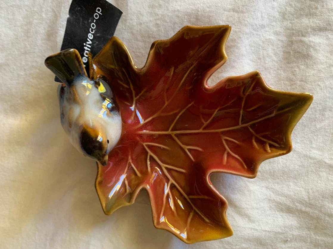 Creative Co-Op Ceramic Leaf and Bird Dish - photo 2