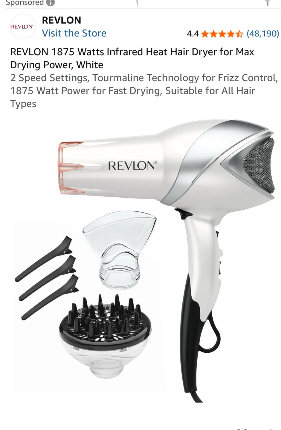 Revlon 1875 Watt Infrared Hair Dryer - photo 3