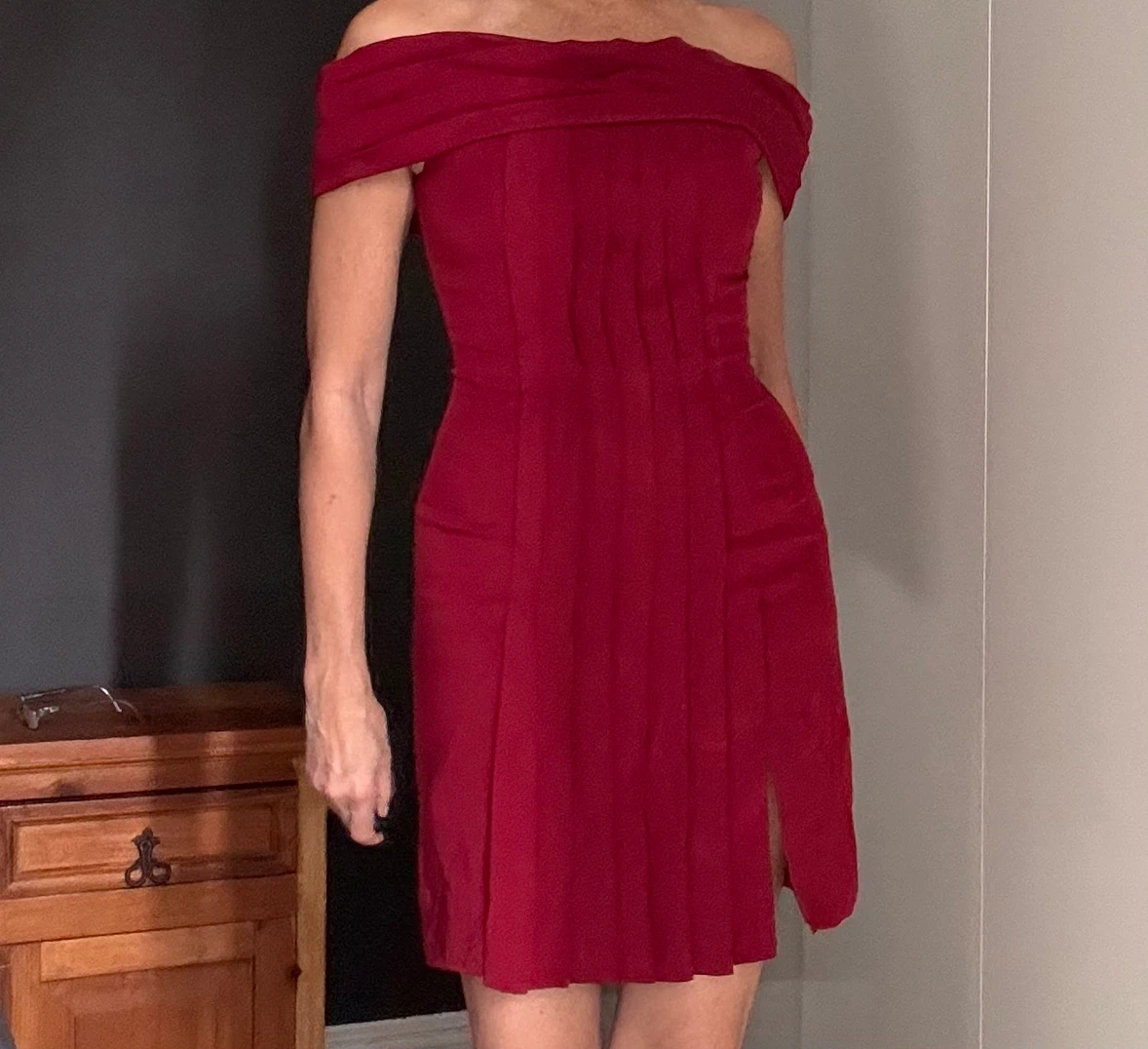 Roland Nivelais Red Off-the-Shoulder Dress