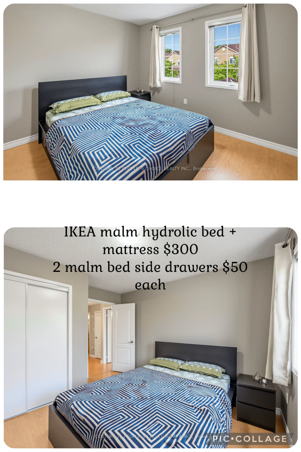 IKEA Malm Hydraulic Bed with Mattress and Nightstands