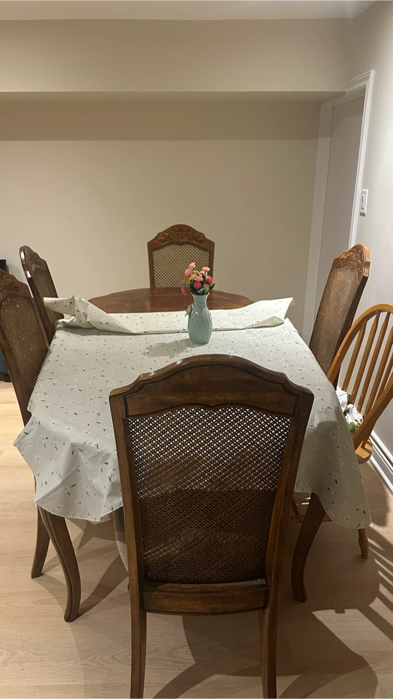 Set of 4 Vintage Wood and Cane Dining Chairs - photo 2