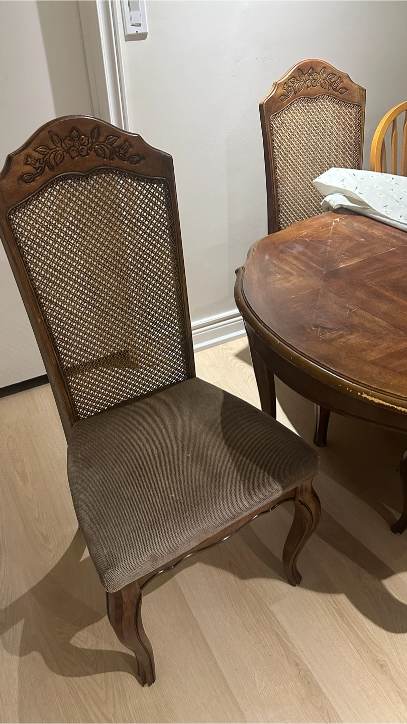 Set of 4 Vintage Wood and Cane Dining Chairs - photo 3