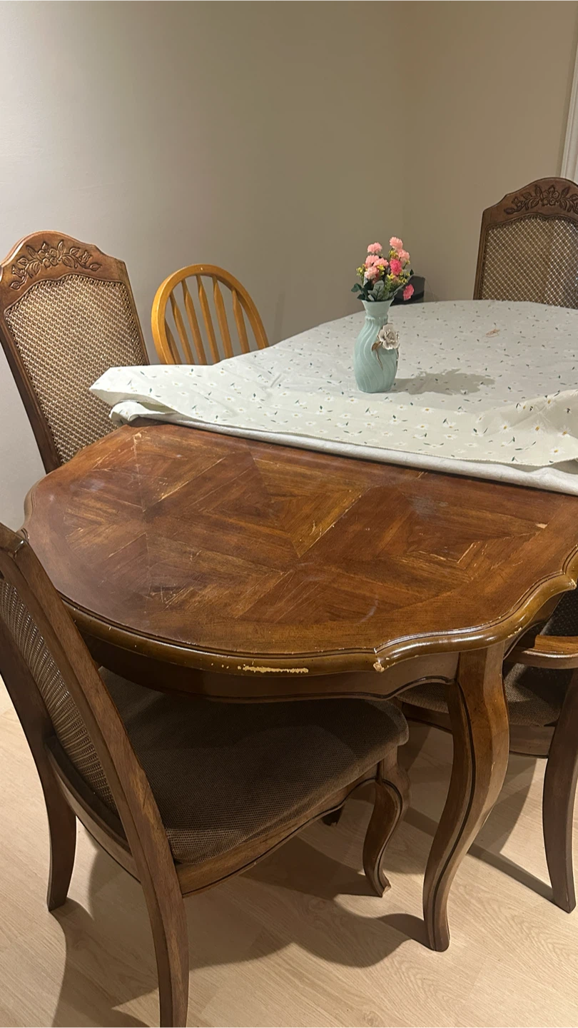 Set of 4 Vintage Wood and Cane Dining Chairs - photo 4