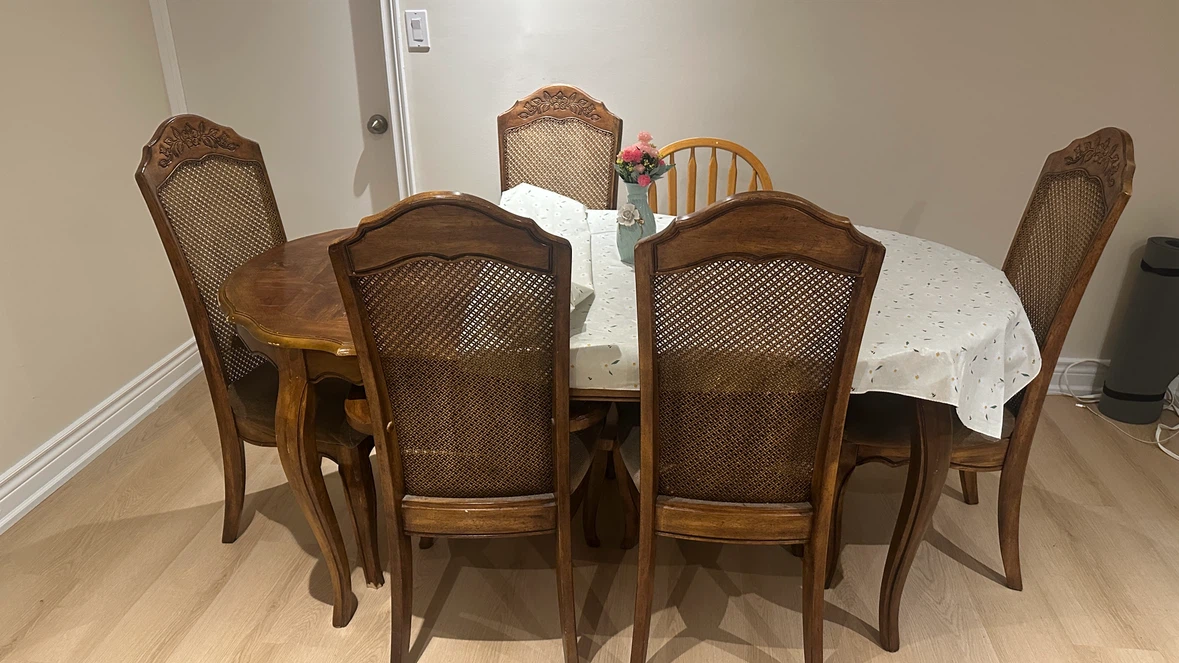 Set of 4 Vintage Wood and Cane Dining Chairs - photo 5