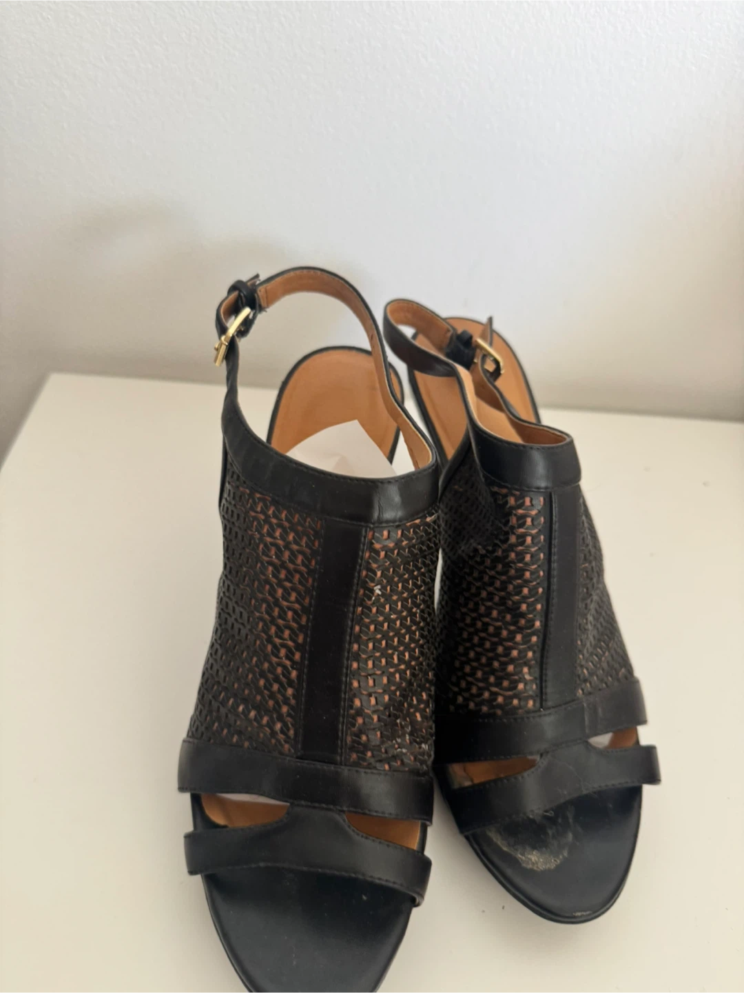 Black Woven Leather Heeled Sandals - photo 2