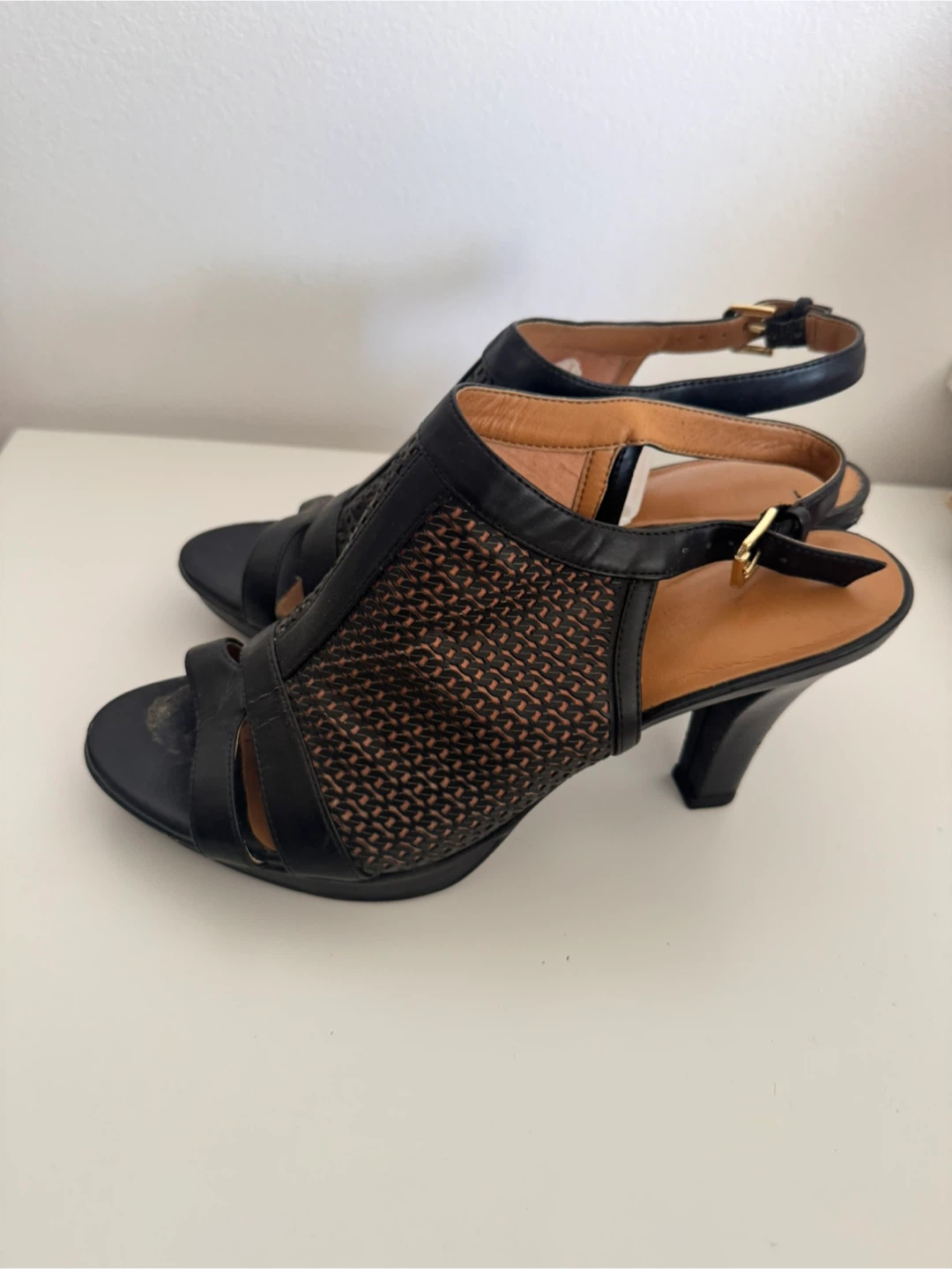 Black Woven Leather Heeled Sandals - photo 3