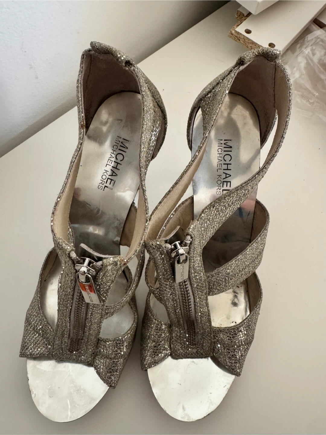 Michael Kors gold glitter zip-up heels - photo 3