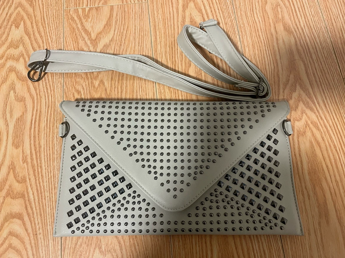 Beige Studded Envelope Clutch Bag