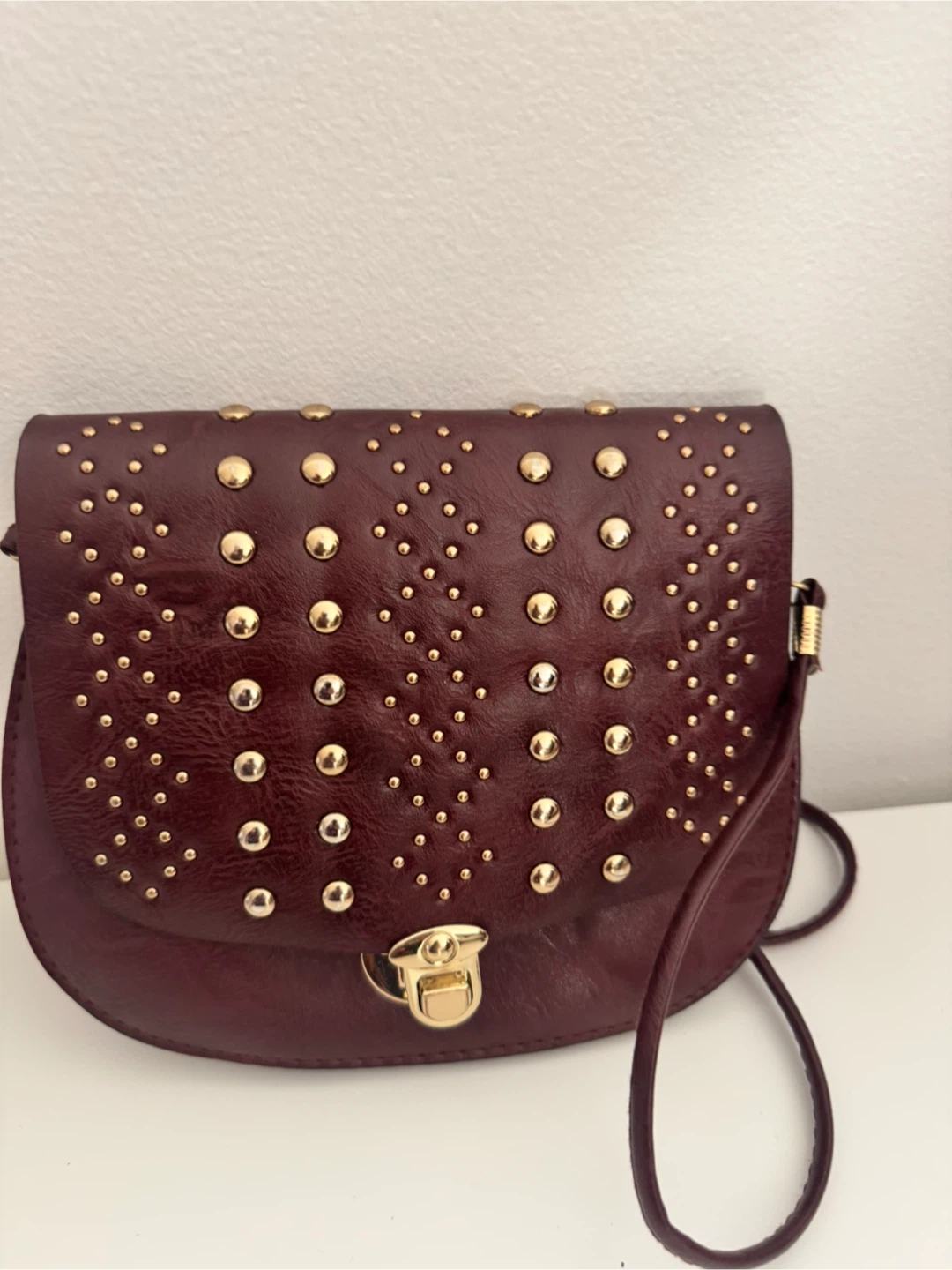 Maroon Studded Crossbody Bag