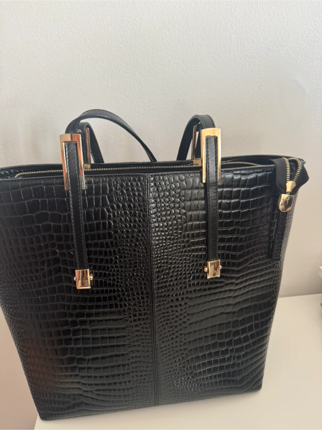 Black Croc-Embossed Tote Bag - photo 2