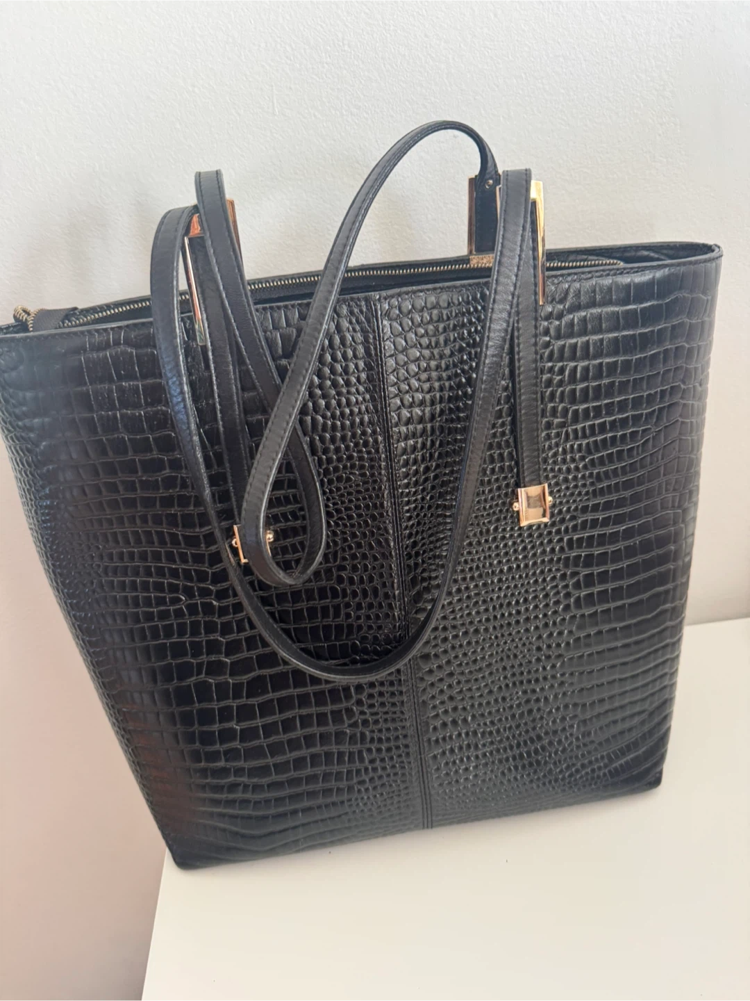 Black Croc-Embossed Tote Bag - photo 3