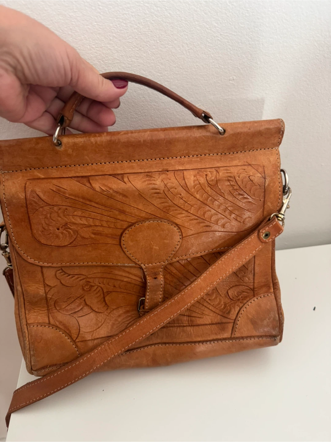 Vintage Hand-Tooled Leather Satchel