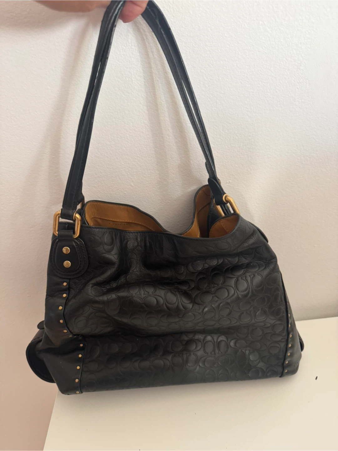 Black Coach Signature Leather Shoulder Bag