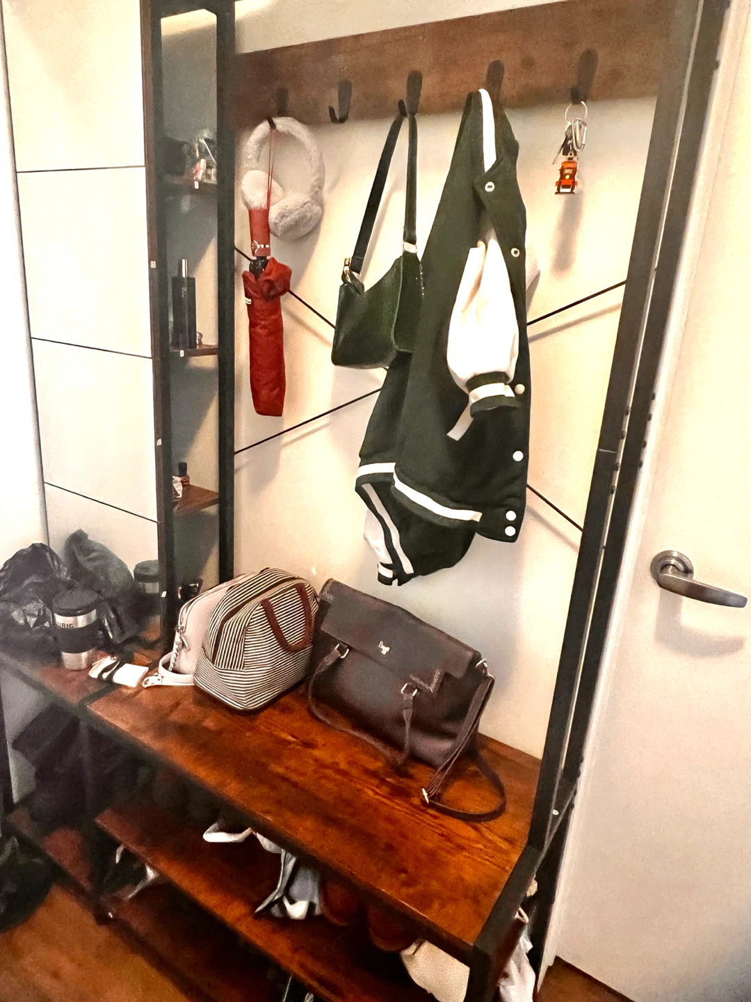 Industrial Hall Tree with Mirror and Shoe Storage - photo 3