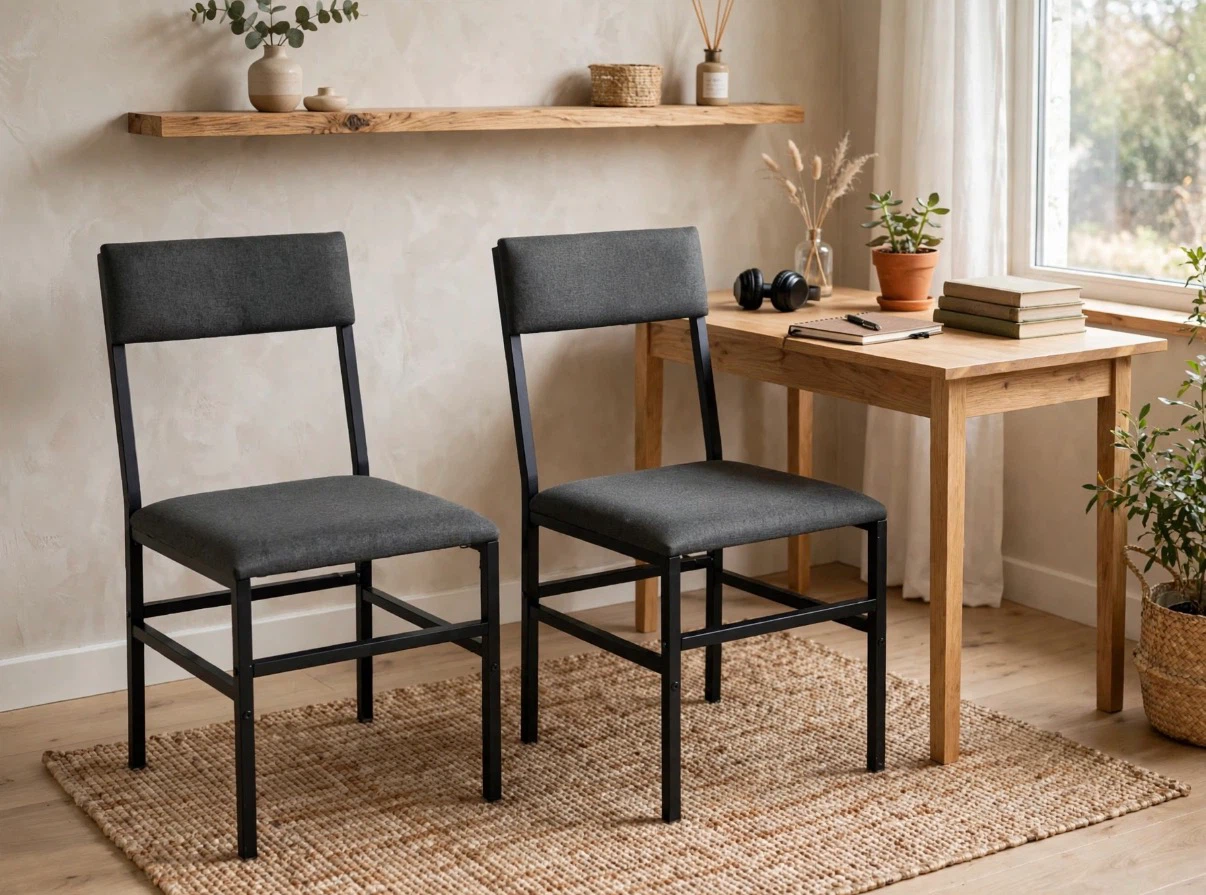 Set of 2 Gray Upholstered Dining Chairs
