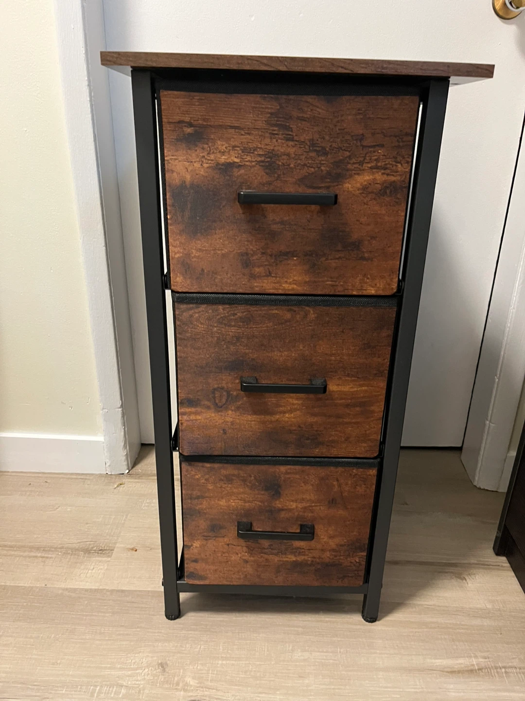 3-Drawer Fabric Storage Tower with Wood-Look Top