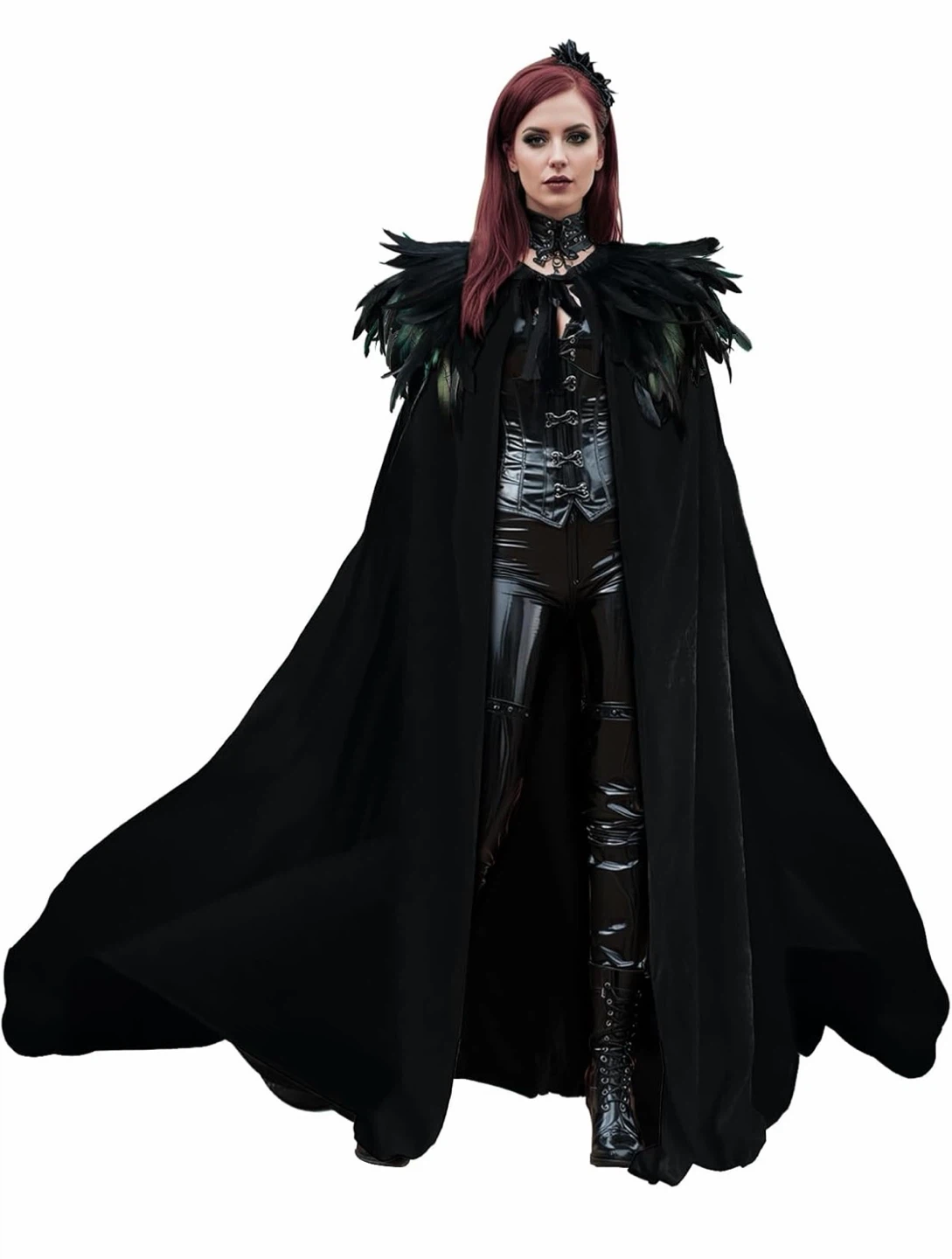 Black Feathered Witch Cape Cloak Costume - photo 2